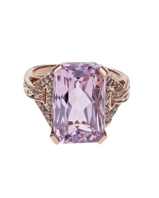 Kunzite and Diamolnd Accent Ring in Rose Gold